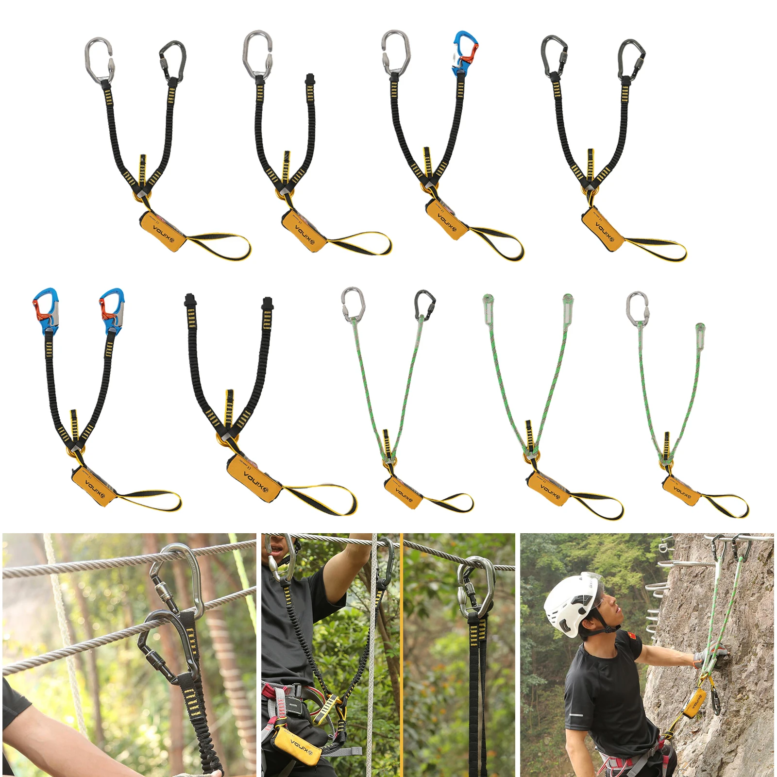 

CE 22KN Dual Climbing Safety Lanyards Safety Buffer Sling Belt Elastic Harness Aloft Work Anti-fall Fall Protection Rope Harness