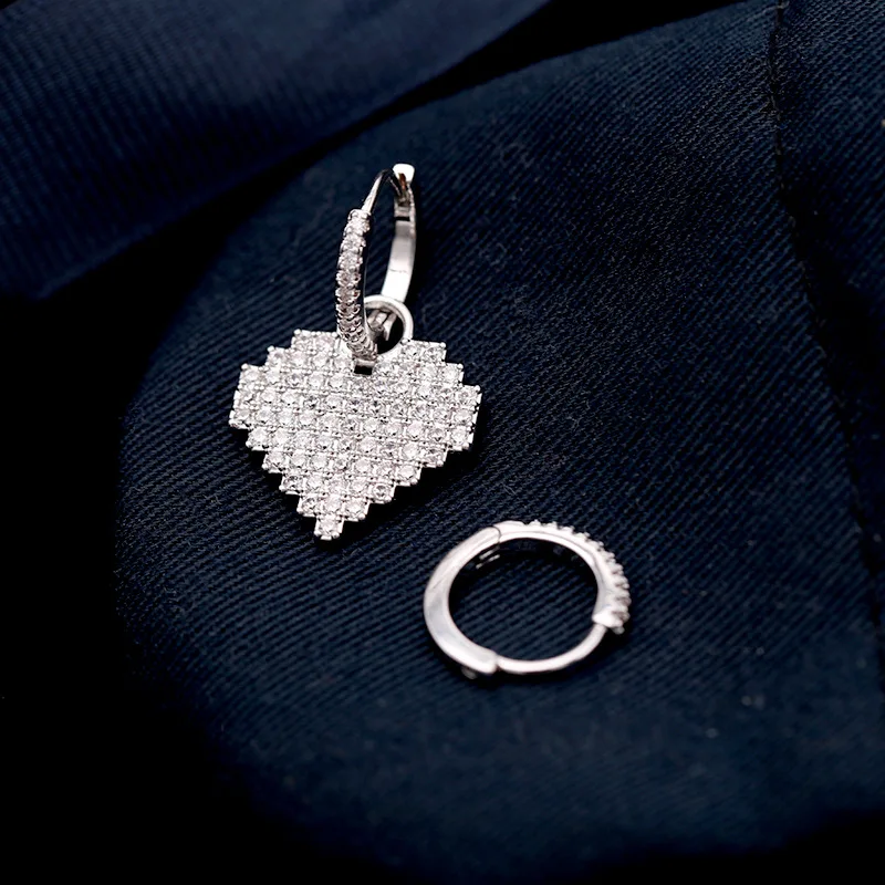 New Winter Delicate Silver CZ Zircon Crystal Pixel Heart Earrings Simple Silver Color Drop Earrings Women Jewelry Lover Jewelry