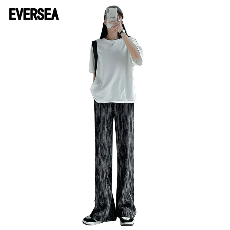 

Eversea Summer Wide Leg Pant Women Floor Length High Waist Loose Shape Tie-Dye Fashion Cool Feeling Lady Long Trousers