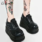 U-DOUBLE бренд, танкетка, толстая подошва, мода Женские туфли в стиле панк, классика, готические сапоги, женские туфли на высокой платформе, черные