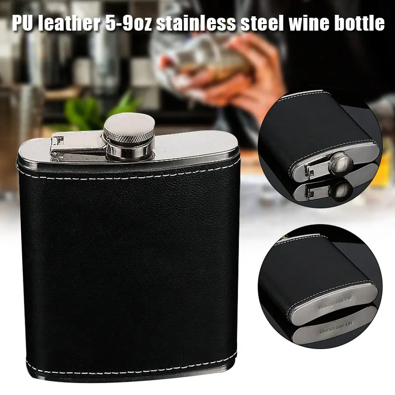 

Portable Stainless Steel Hip Flask Flagon Whiskey Wine Pot Bottle Gift 5/6/7/8/9 Oz with Leather Holder xqmg Bar Tools Barware