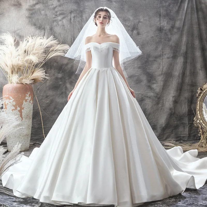 Атласное свадебное платье 2020 новое простое с надписью Hepburn тонкое женское летнее