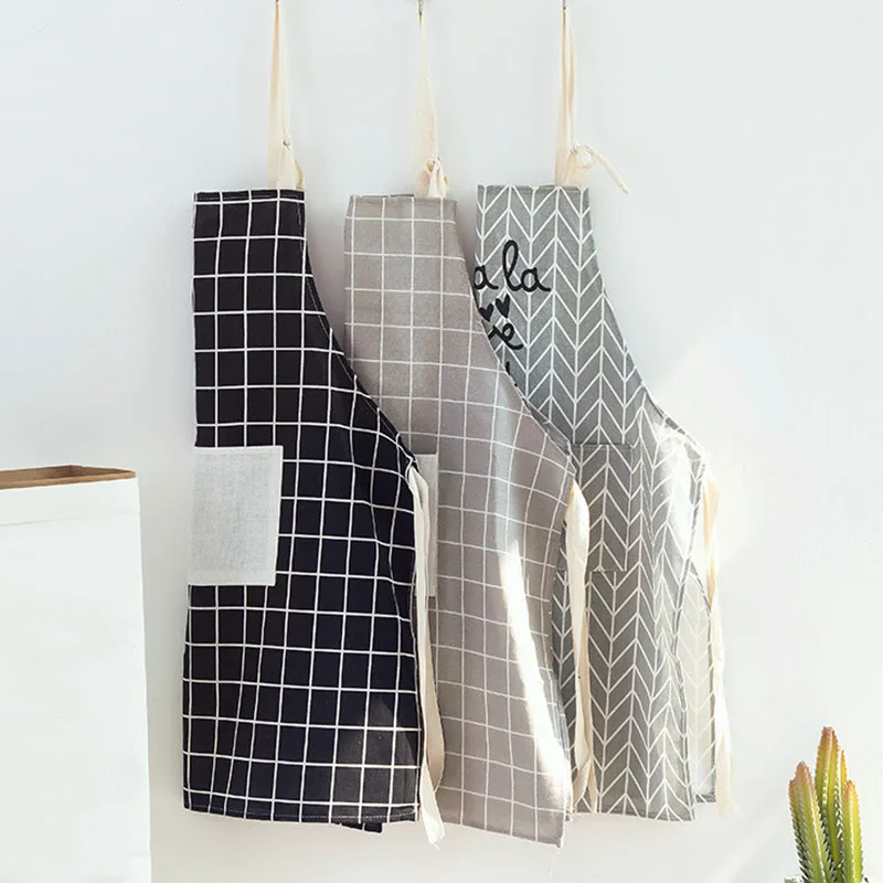 Фартук из хлопка и льна с принтом кактуса черный серый цвета нагрудники для