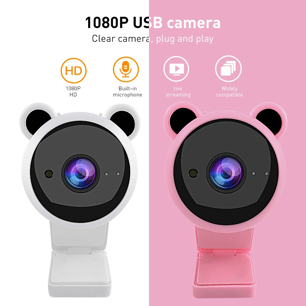 

Webcam Full HD 1080P Mini Cute USB Web Camera with Microphone Auto Focus Computer Web Cam for Live Broadcast Video PC Laptop