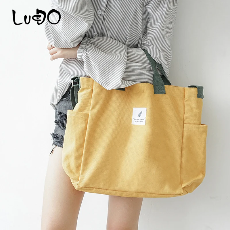 

Women Canvas Shoulder Bag Large Capacity Female Crossbody Bags Handbag Panelled School Books Notebook Bag For Girls Casual Tote