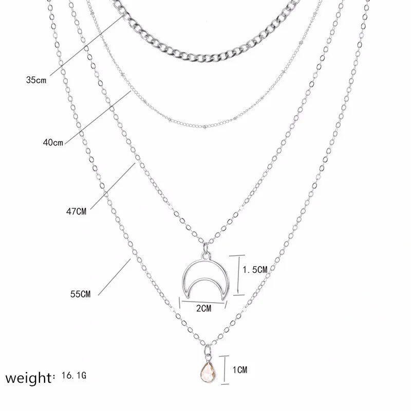 

Necklace Water Drop Women Multilayer Necklaces Jewelry Long Chain Silver Color Simple Korean Trendy High Quality Metal Collares