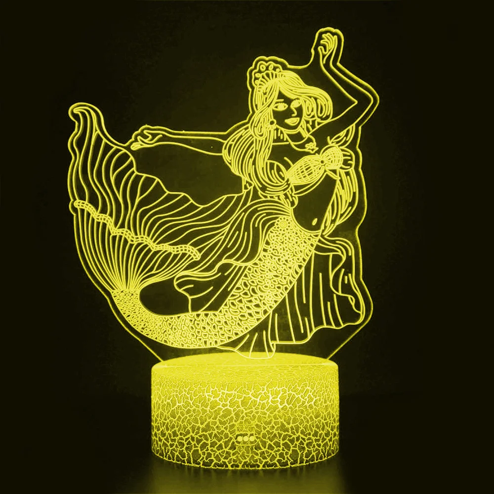 3D светодиодные ночные светильники принцессы русалки 16 цветов меняющие спальные