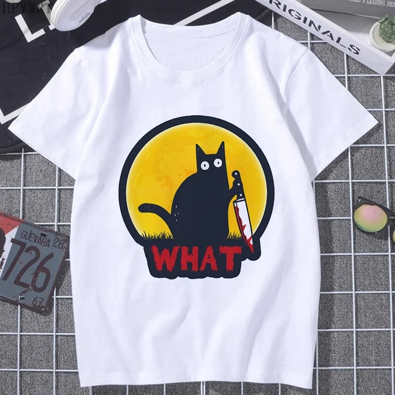 Футболка женская с принтом черного кота смешная рубашка убийственным котом