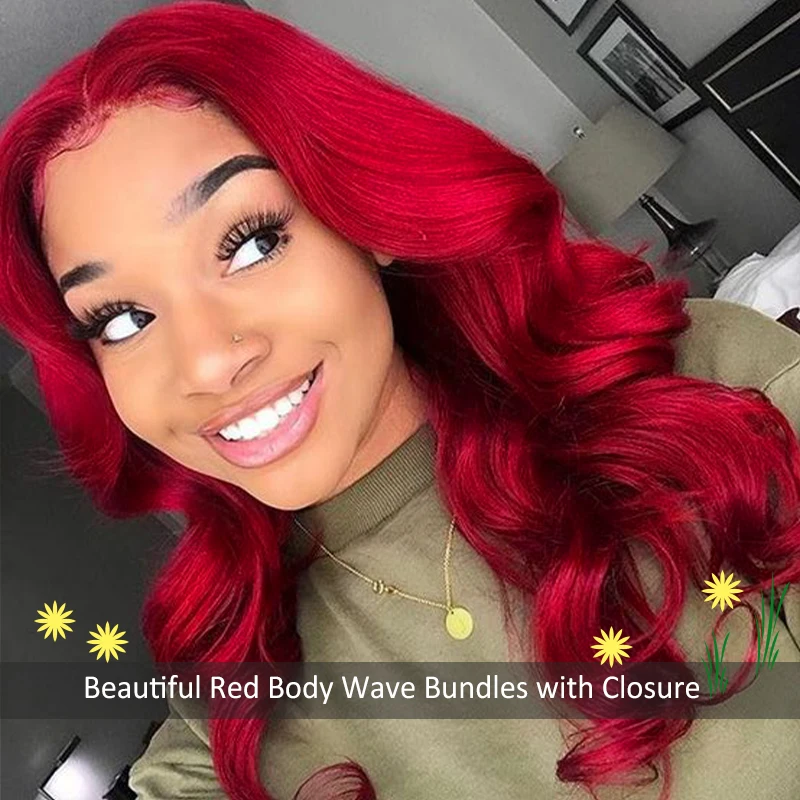 RemyBlue Burgundy Red 99J Colored Bundles With Closure Brazilian Body Wave 3 Remy Human Hair Weave |