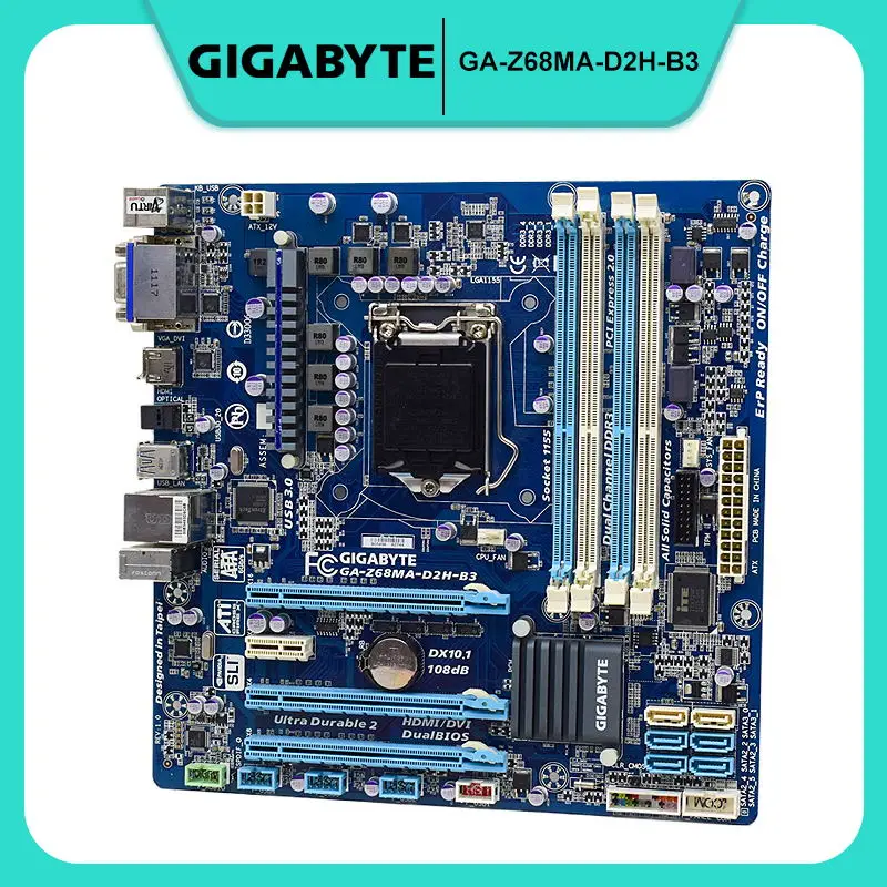 

For GIGABYTE GA-Z68MA-D2H-B3 LGA 1155 Intel Z68 DDR3 32GB Core i3 i5 i7 Cpus VGA SATA3 PCI-E 2.0 Micro ATX Desktop Motherboard