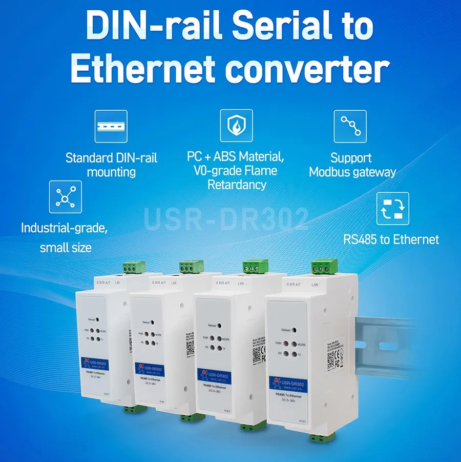 USR-DR302 Din-рейка серийный RS485 в Ethernet TCP IP Серверный модуль Ethernet-преобразователь Modbus RTU