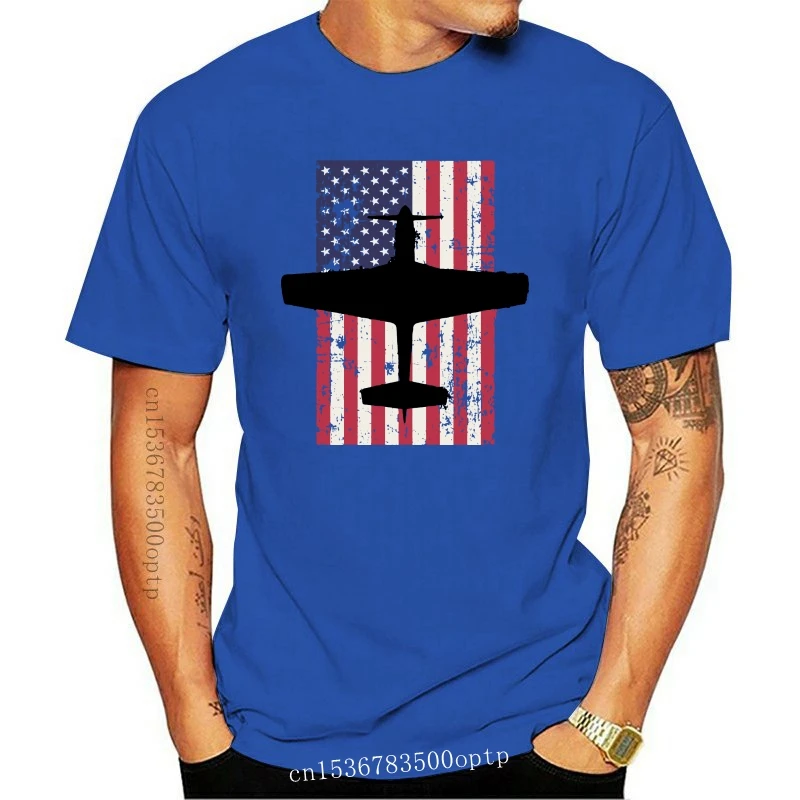 

Print T-Shirt 2020 Fashion Oneck Top Cotton Casual Patriotic P-51 Mustang Airplane Distressed American Flag Customize Tee Shirt