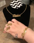 Изготовленный На Заказ набор изготовленный на заказ серьги ручной работы с именем на заказ ожерелье браслет пользовательские табличка ожерелье индивидуальные серьги для женщин