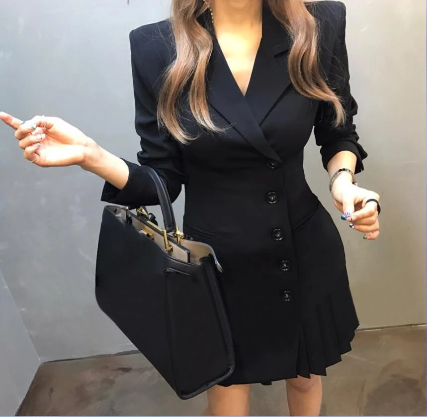 Женское двубортное платье MVGIRLRU офисное облегающее блейзер с косым носком и