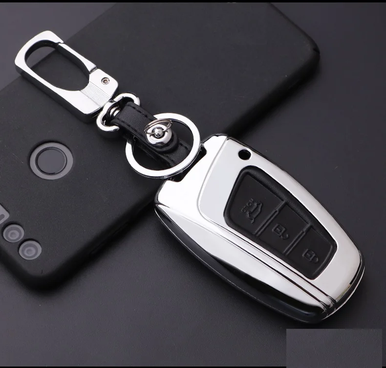 Цинковый сплав + кожаный автомобильный чехол для брелка с ключом цепи Hyundai Santa Fe