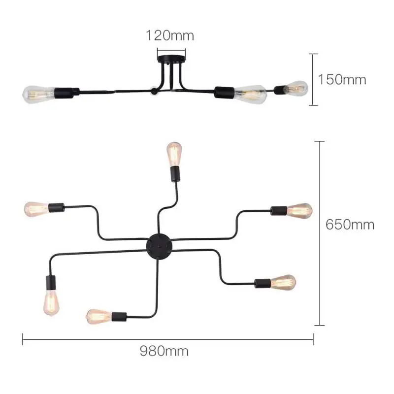 

Nordic Modern Ceiling Light Creative Six-head Irregular Pendant Lights Hanging Black Lamp Kitchen Living Room Bar Dining HWC