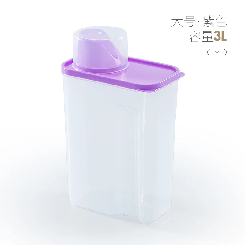 3L- Purple Креативная коробка для хранения стирального порошка для бытовой пластиковой прозрачной покрытой стиральной порошка баки-контейнеры для хранения mx3021449 - Цвет: 3L- Purple