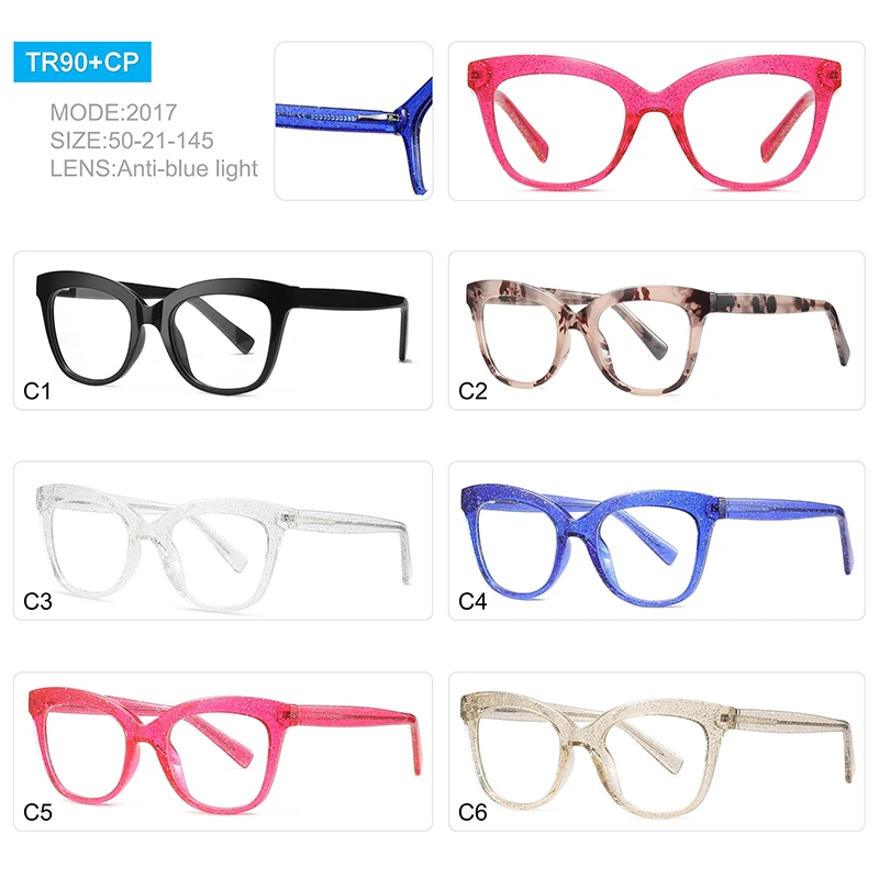 

Stylish Cat Eye Glitter Crystal Computer Eyeglasses Women Quality Shiny TR90 Spring Mirror Legs Blue Light Blocking Glasses