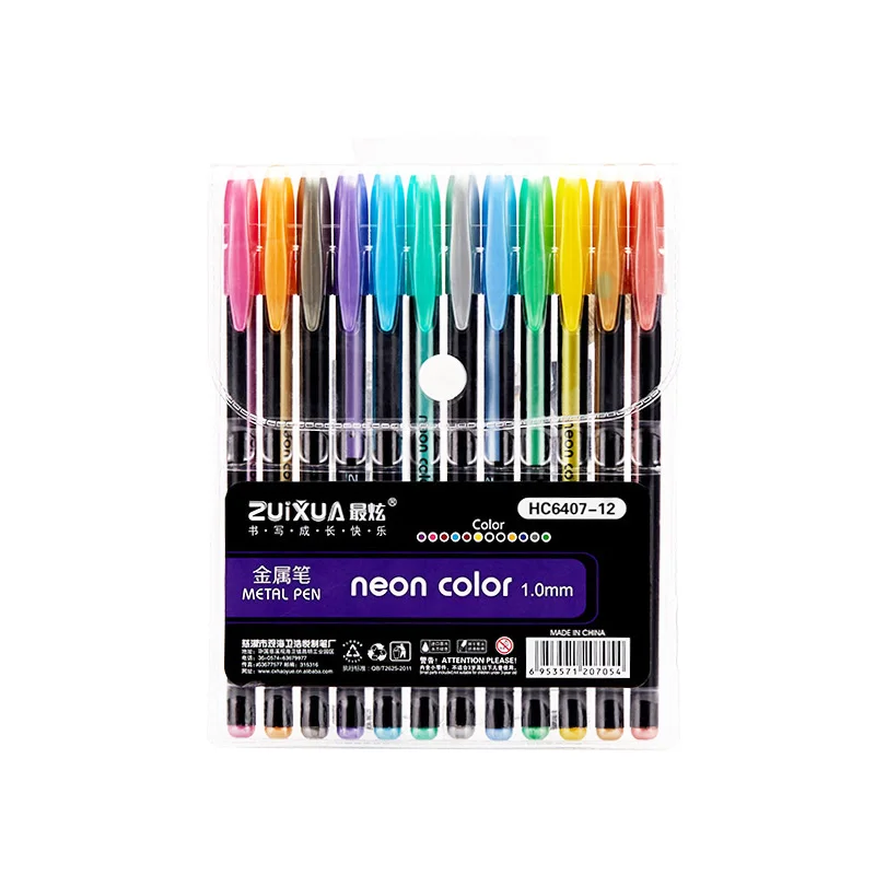 HC6407-12colors ZUIXUA неоновые Цвет креативный металлический цветная гелевая ручка 12/16/24/36/48 Цвета нейтральная ручка супер гладкая Цвет ing книги журналов в стиле «граффити» - Цвет: HC6407-12colors