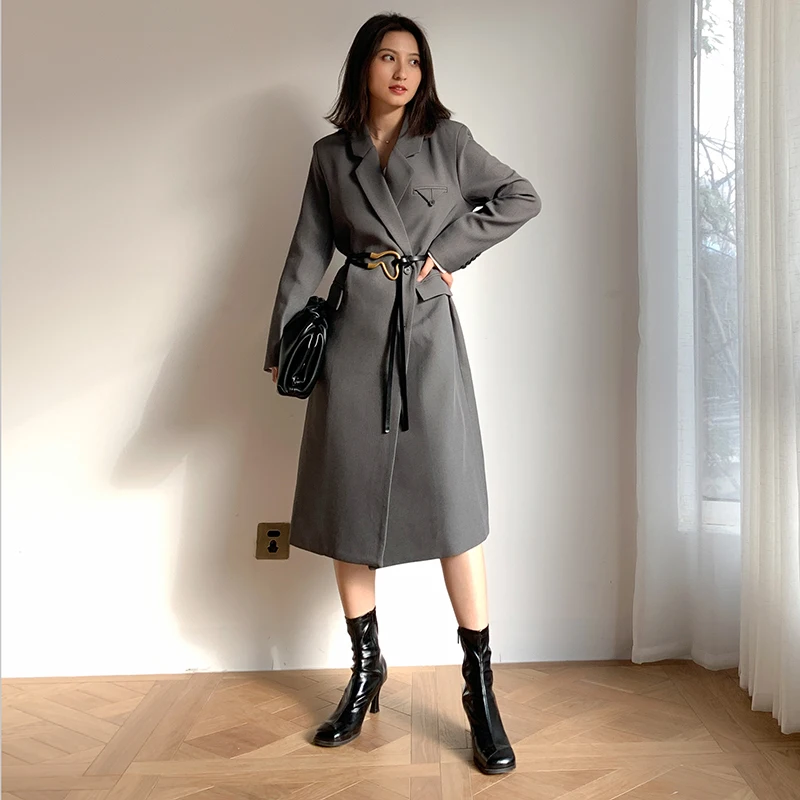 Тренч Женский однотонный ветровка в минималистичном стиле элегантное пальто