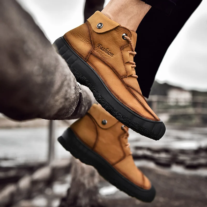 Новинка Мужская обувь Повседневные уличные ботинки из натуральной кожи зимняя