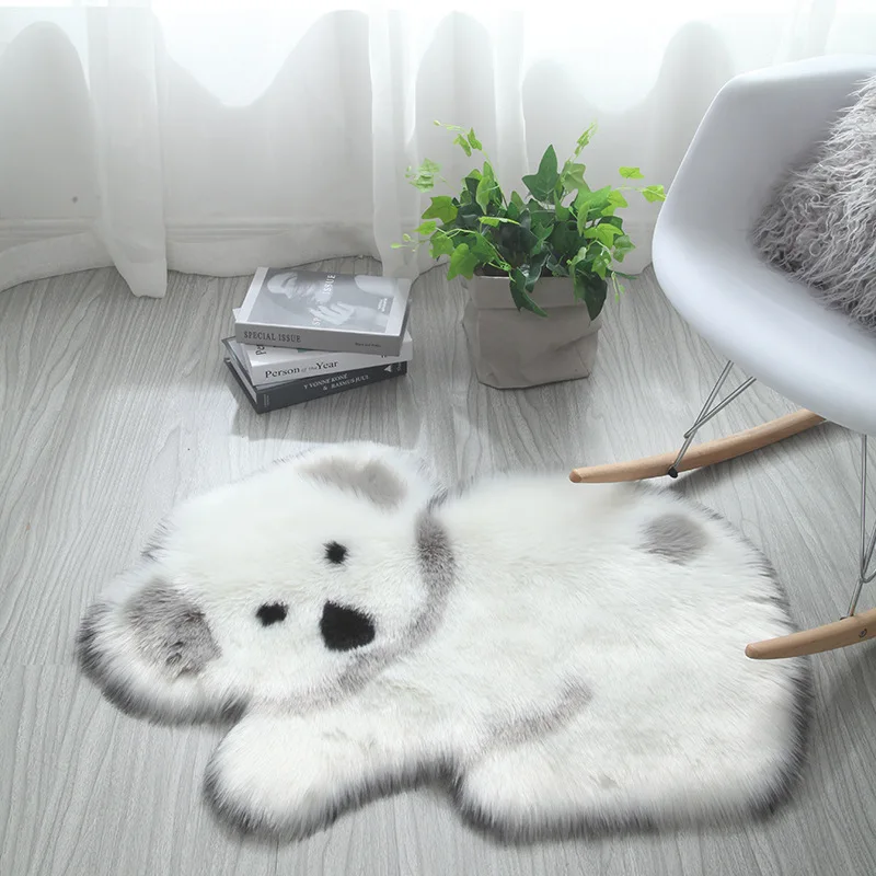Alfombra con forma de Animal de alta calidad, alfombra de piel falsa con pelusa larga de panda y Koala, para sala de estar, dormitorio, sofá, alfombras mullidas artificiales, gran oferta