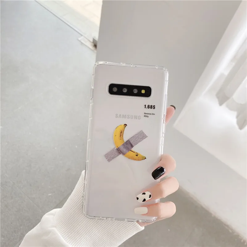 Hot Instagram Banana tape Transparent soft Silicon Phone Case For Samsung Galaxy S10Plus S20 Ultra Note10 20 Air drop TPU cover |