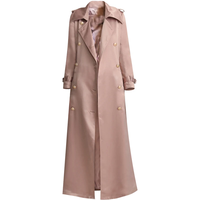 2019 Autumn New Bright Satin Double-breasted Lapel Coat High-end Commuter Temperament Women Trench C1847 | Женская одежда