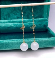 shilovem 18k yellow gold real natural white jasper drop earring classic fine jewelry women wedding gift 10mm myme1010552hby