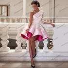 Женское вечернее платье на одно плечо, белое роскошное платье с аппликацией и рукавом до локтя, розовое платье для особых случаев