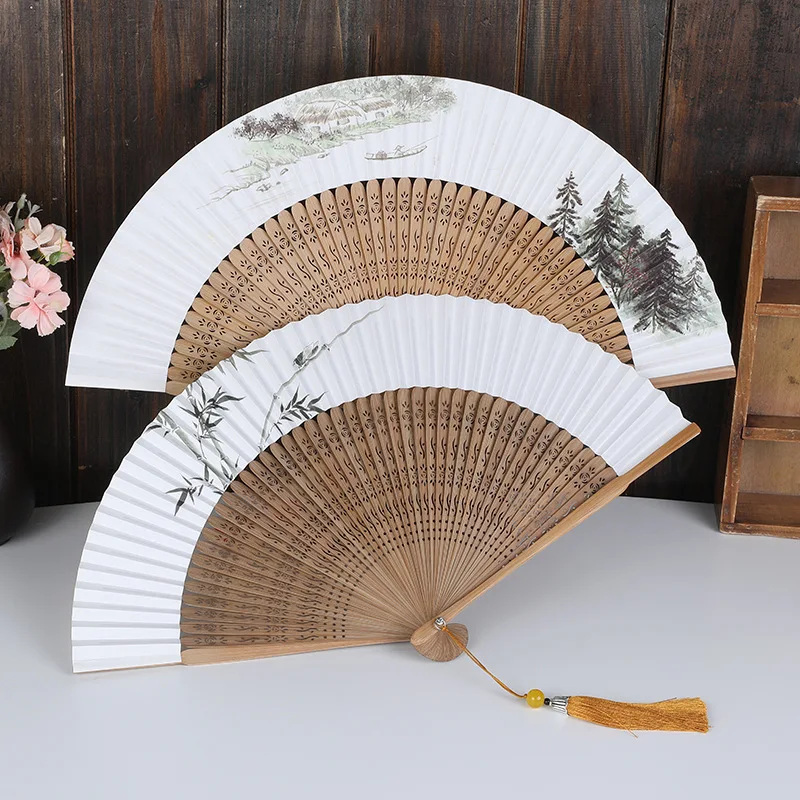 Новый китайский элегантный вентилятор из рисовой бумаги с принтом твердой