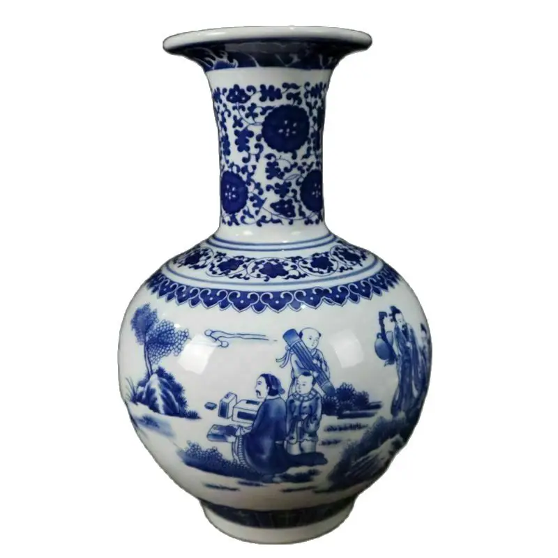 

Chinese Old Porcelain Blue And White Character Story Pattern Vase