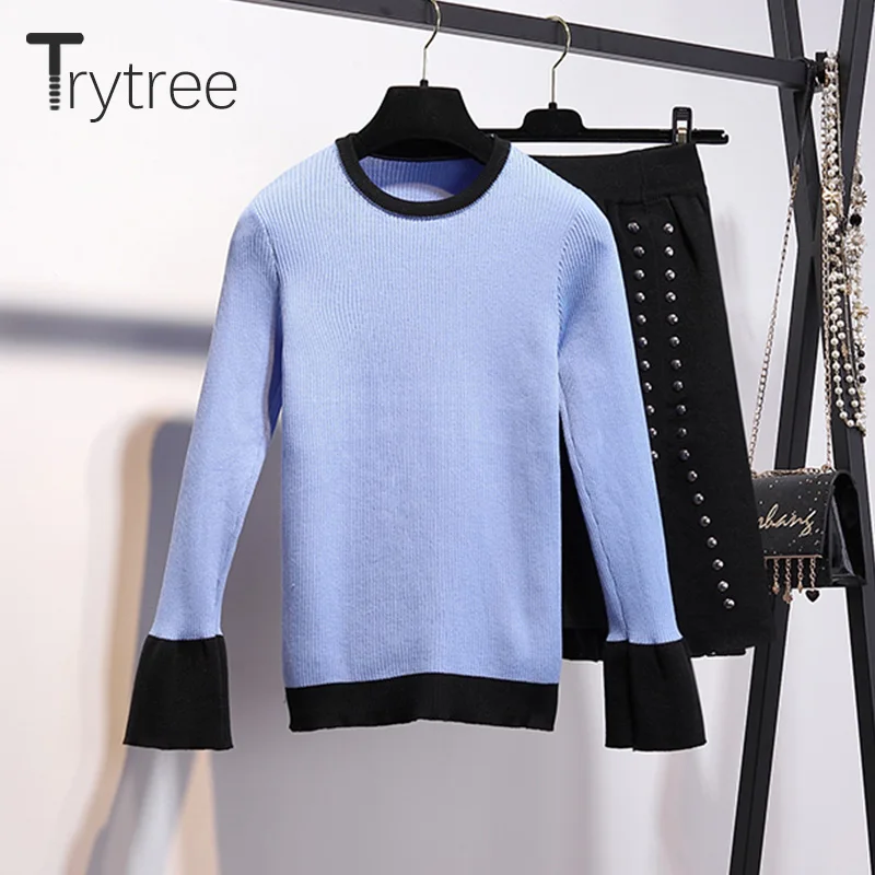 Trytree осенне зимний комплект из двух предметов повседневный Вязаный топ с