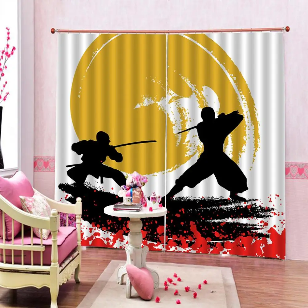 Классная занавеска для душа японский Декор драка фигурки самурая с Катана