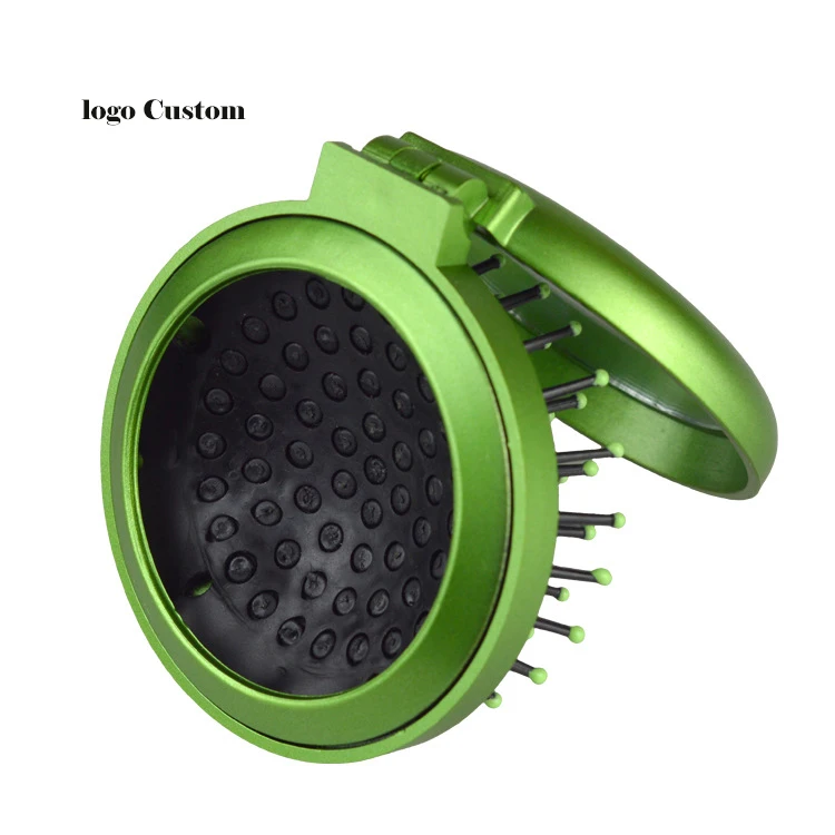 Makeup Mirror with Comb travel Portable folding mirror massage comb round flat mirror massage comb Makeup Tool logo printing