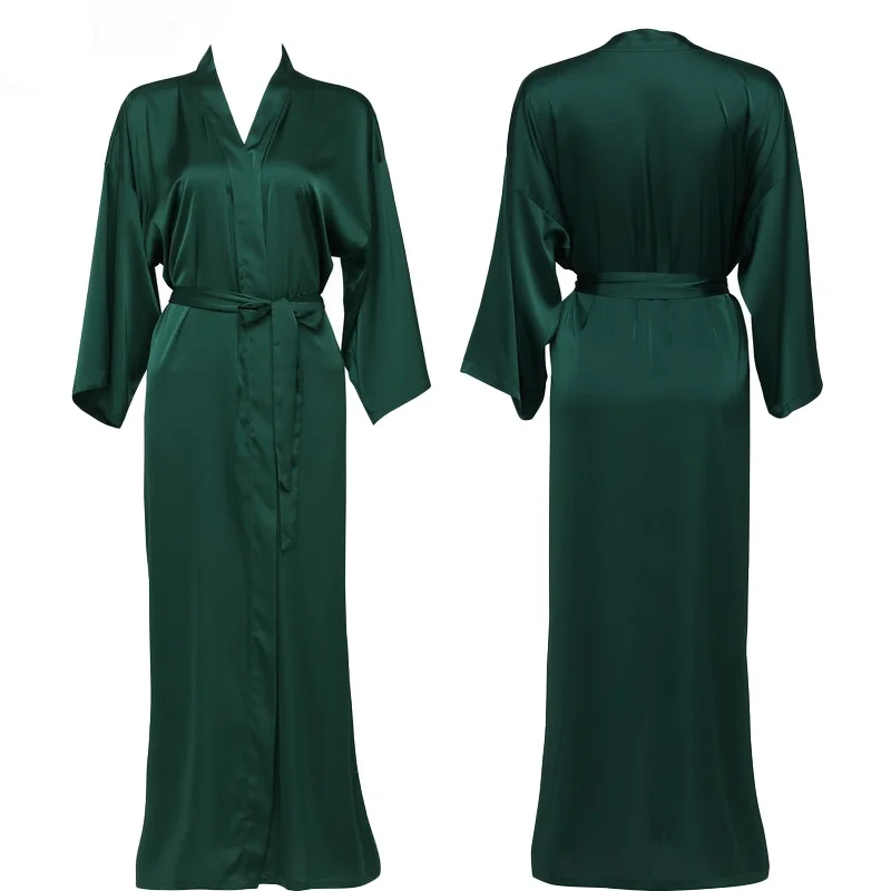 Silk Satin Long Lace Robes Long Sleeve Custom Bridesmaid Robes Bride Robe Women Long Wedding Bathrobe Dark Green