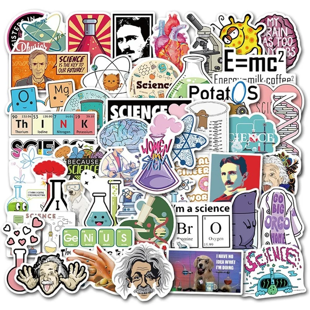 

51Pcs New Outdoor Science Laboratory Stickers for Laptop Skateboard Luggage Car Styling Bike Doodle Decals Cool Waterproof