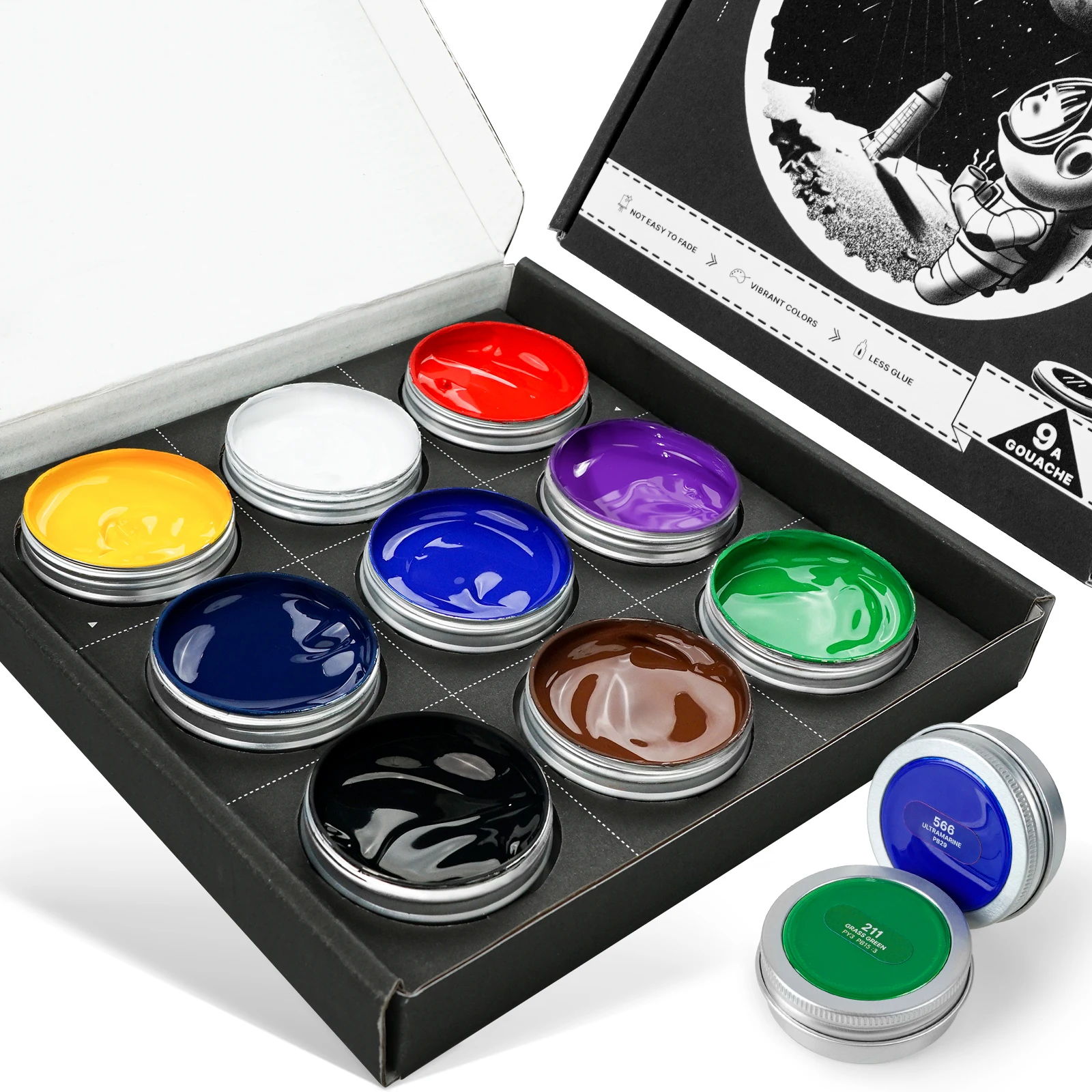 

Arrtx Gouache Paint Set 9 Vibrant Colors 30ml Unique Leakproof Lids Design Creamy Texture Suitable for Artist and Beginners