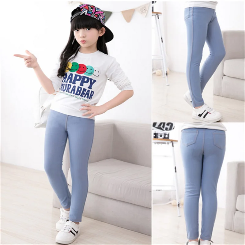 SHUJIN/Модные узкие трикотажные джинсы ярких цветов для девочек имитация джинсовой