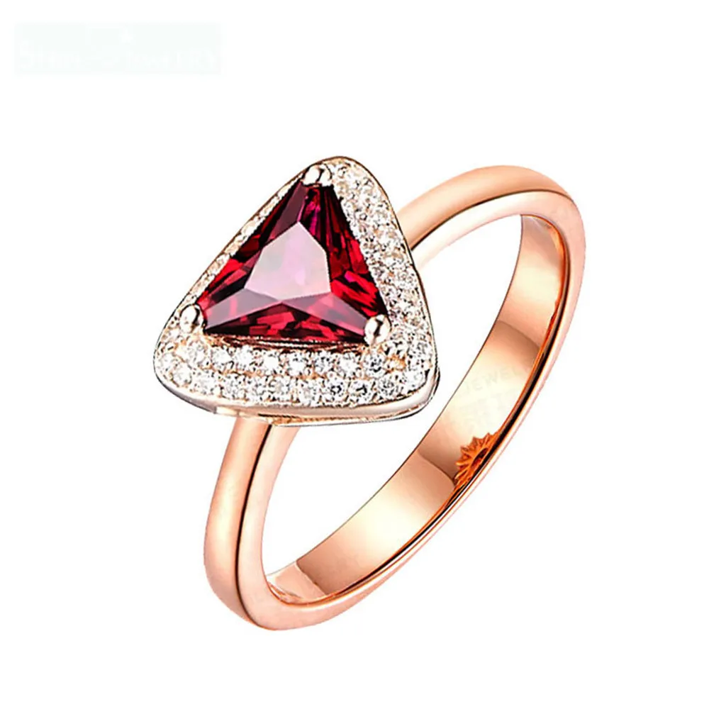

Real 925 Sterling Silver Finger Rings Red Triangular Zircon Rose Gold Ring Fine Jewelry Fashion Ornaments Accessories