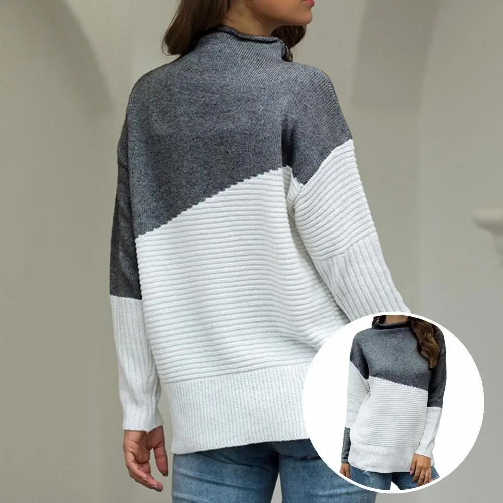 

Sweater Popular Color Block Irregular Sleeves Knit Sweater Autumn Winter Knitted Top Half Turtleneck for Party