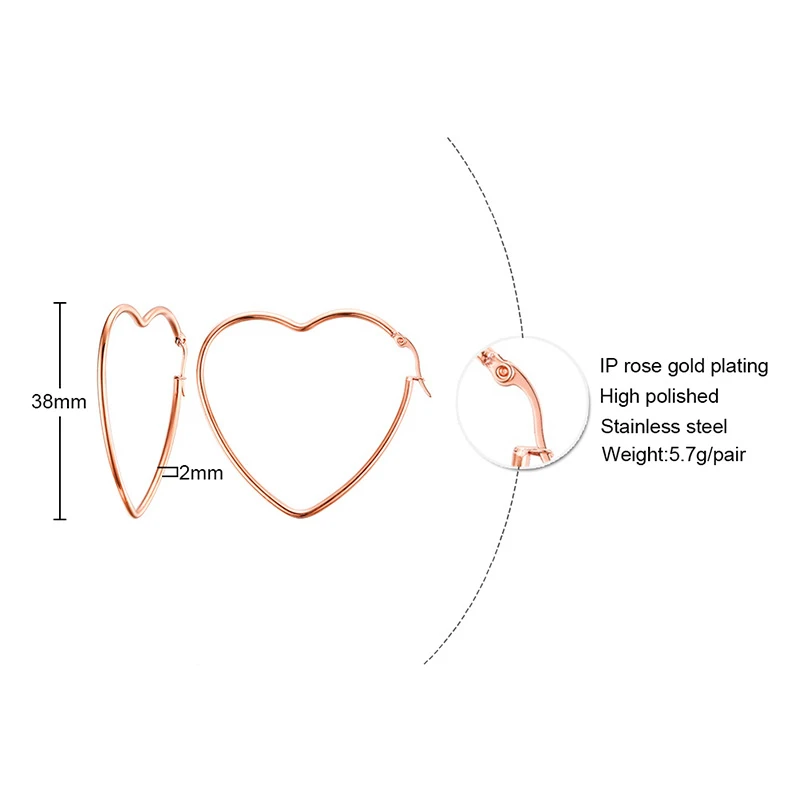 Женские серьги-кольца с большим сердцем из нержавеющей стали большие серьги Bohe