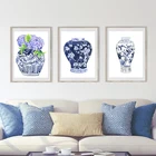 Голубые хамптоны, акварельная живопись, художественные принты, Восточная ваза, китайские Банки, Гортензия, холст, плакаты, настенные картины, домашний декор