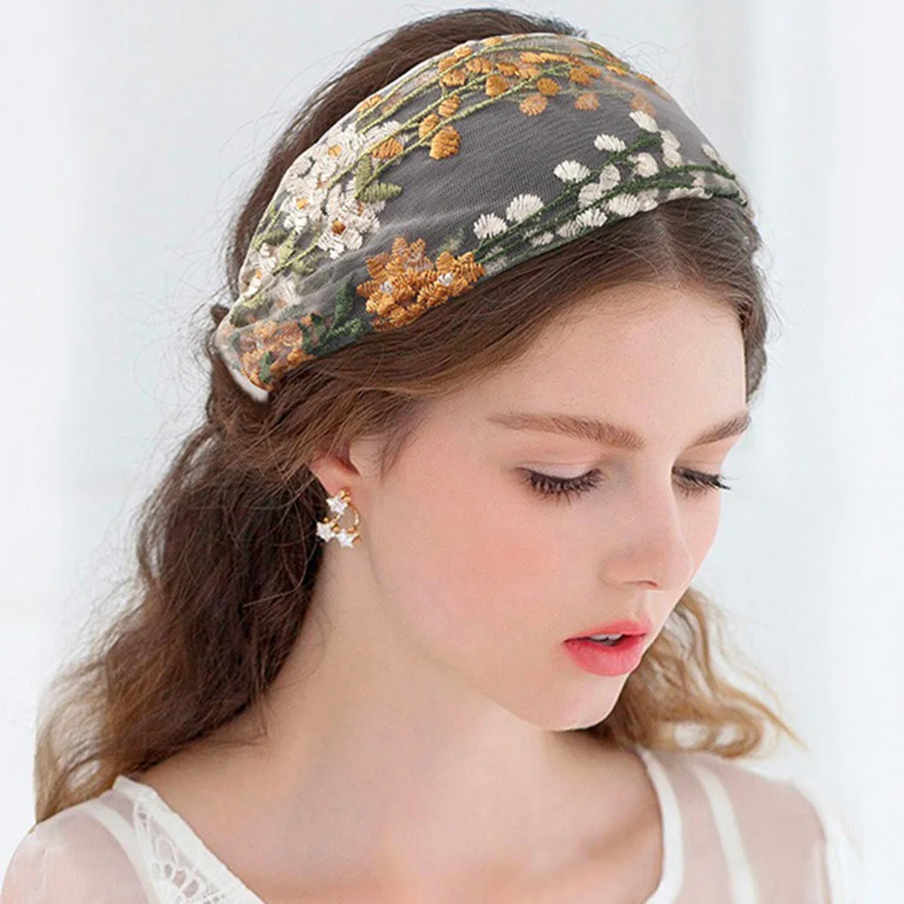 Fashion Women Stretch Turban Hair Band Headwear Lace Wide Elastic Headband Accessories |