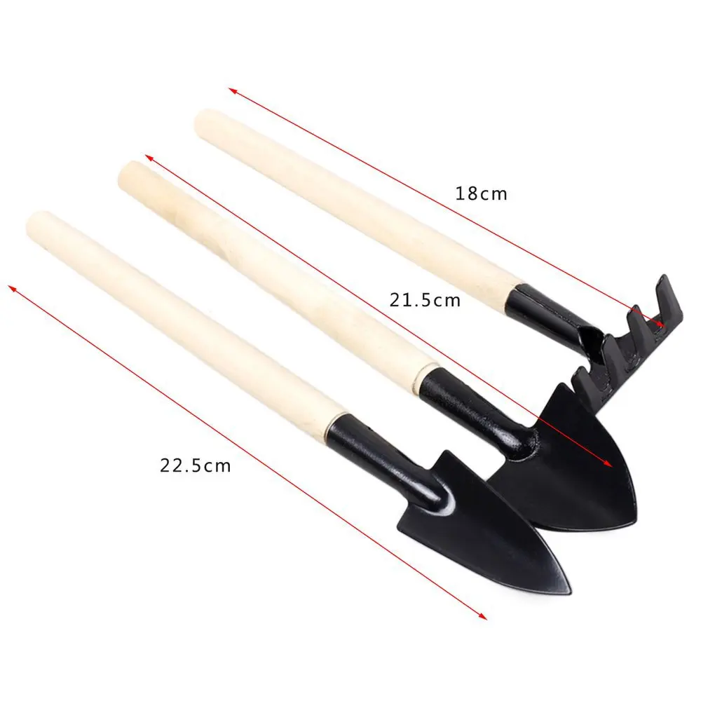

3Pcs Mini Garden Hand Tool Kit Plant Gardening Shovel Spade Rake Trowel Wood Handle Metal Head Gardener High Quality