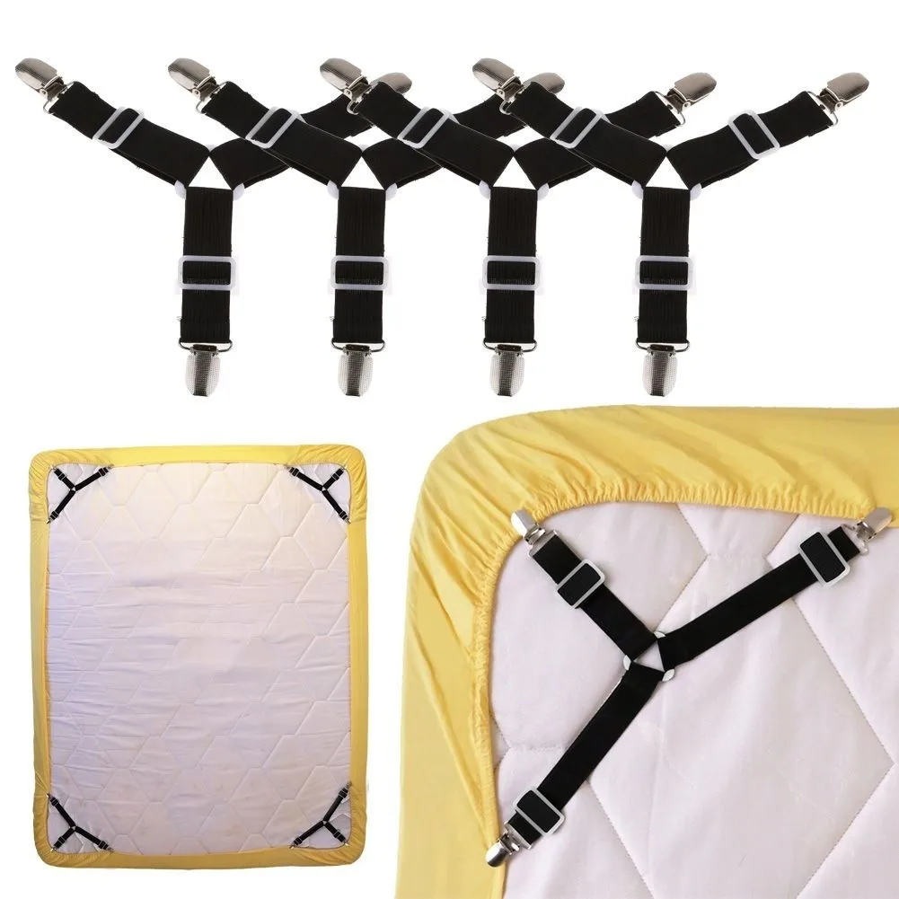 4PCS Triangle Bed Mattress Sheet Clips Grippers Elastic Straps Fasteners Holders