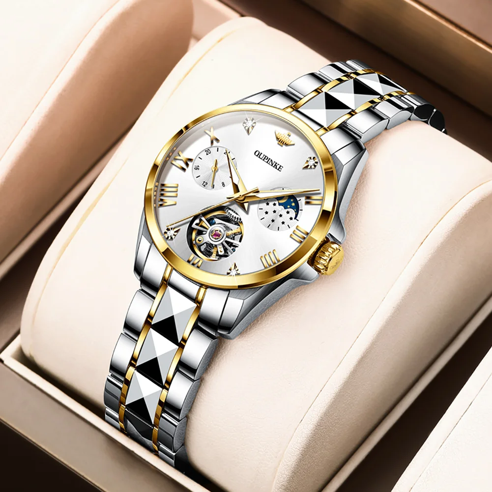 OUPINKE 2021 Fashion WristWatch Women Automatic Business Mechanical Watches Tourbillon Tungsten Steel Waterproof montre femme enlarge
