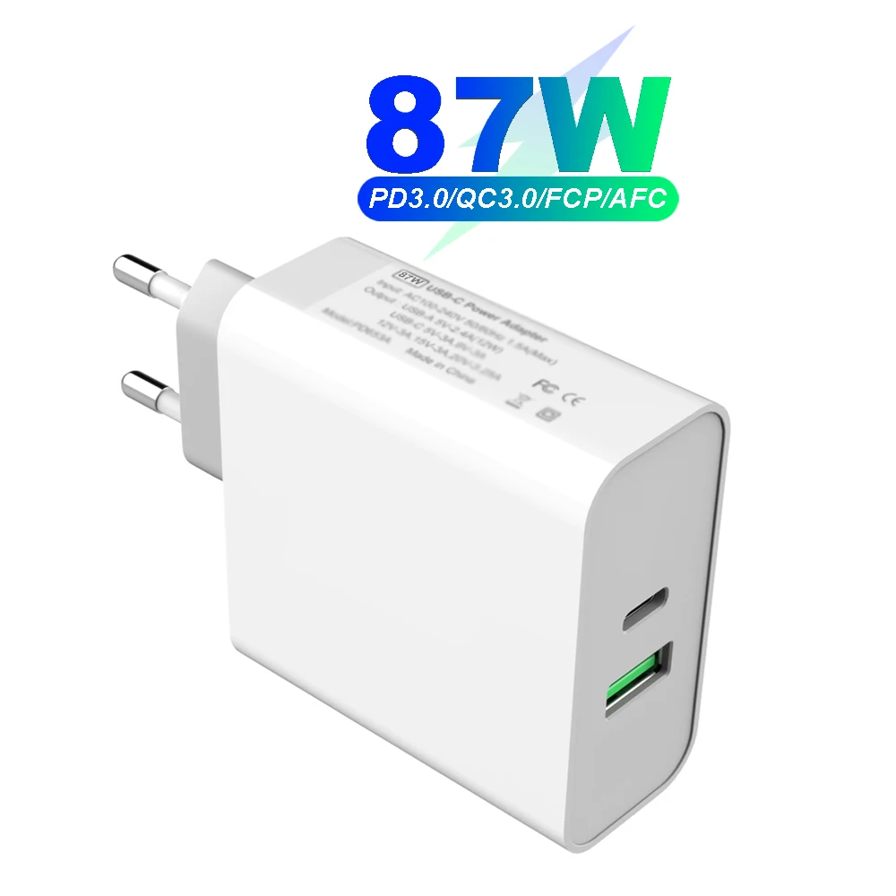 Адаптер питания USB-C, PD87W, 1 порт PD87W/65W, настенное зарядное устройство для USB-C ноутбуков MacBook iPad Pro,1 порт USB A 2.4A для Samsung iPhone