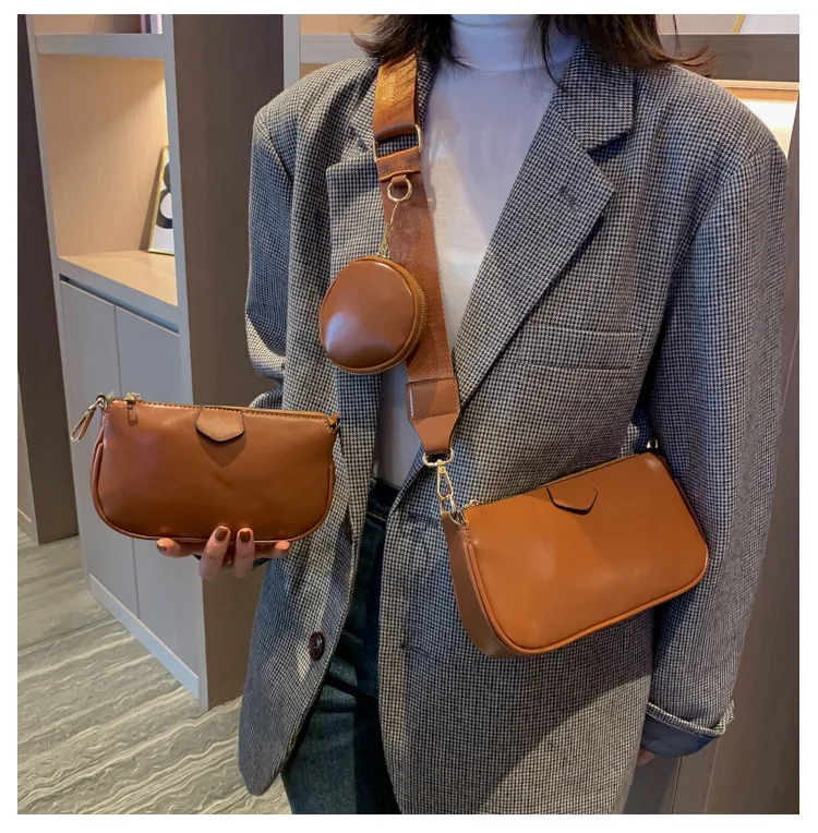 Модная женская сумка Кроссбоди из 3 предметов одноцветная универсальная через