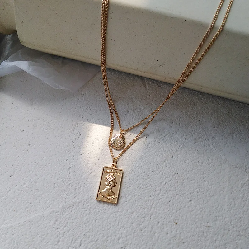 Винтажное ожерелье с резными монетами для женщин модный медальон золотого цвета